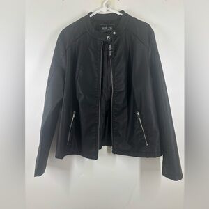 NWT Mark Alan Faux Leather Motorcycle Jacket Black Silver 1X XL